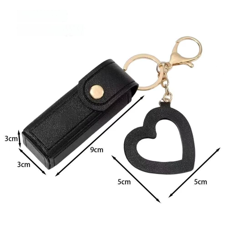 Green Portable Lipstick Case with Heart Mirror & Keychain – Cute PU Leather Holder (3-Pack)