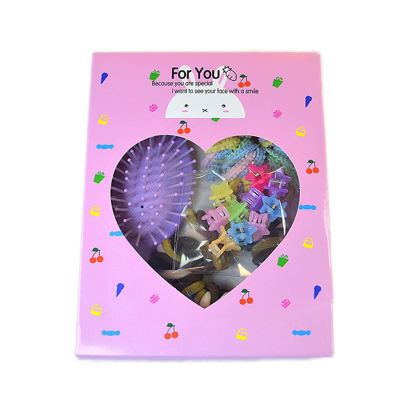 Style 5 Boxed Hair Tie Set with Pink Rubber Bands, Cute Hair Accessories & Mini Comb – Perfect Gift for Girls