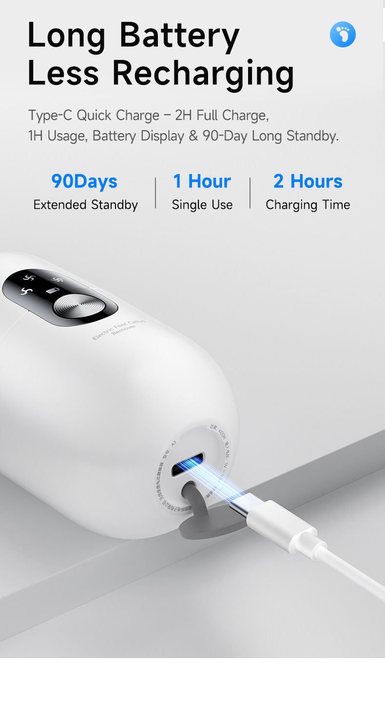 White 2-in-1 Electric Foot Care Device – Cordless Callus Remover & Skin Polisher with Dual Heads
