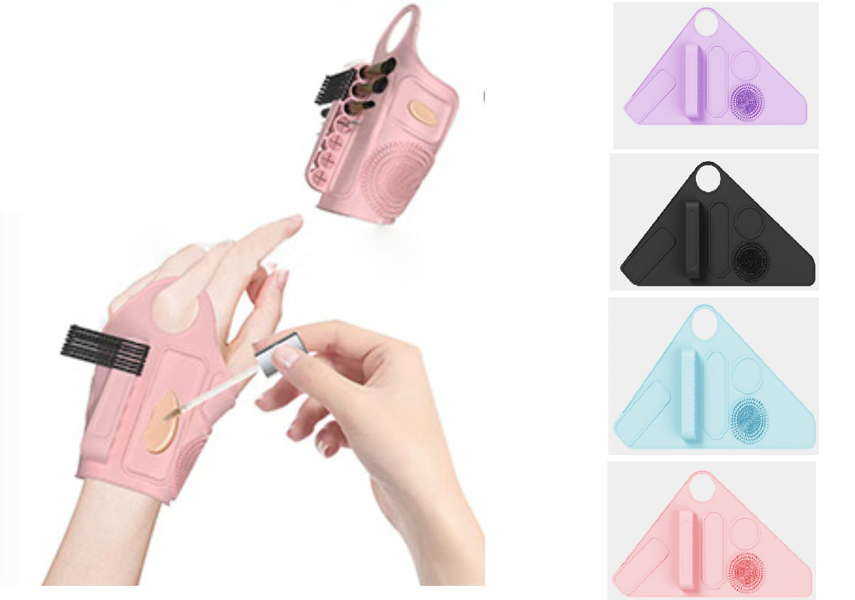 2pc Multi-Functional Silicone Makeup Artist Wristband - Wearable Palette, Brush Holder & Cleaner(Purple)
