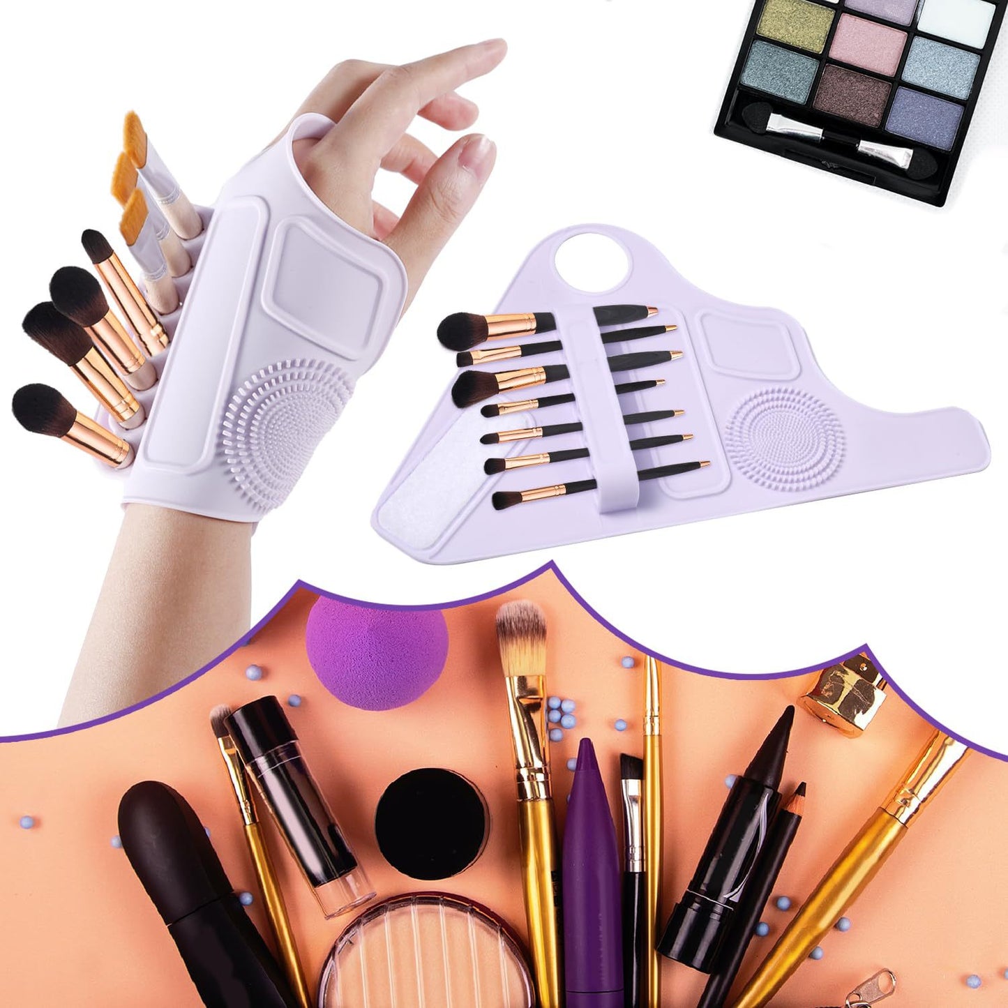 2pc Multi-Functional Silicone Makeup Artist Wristband - Wearable Palette, Brush Holder & Cleaner(pink)