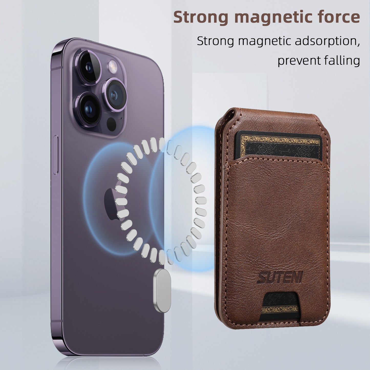 Black Slim Magnetic Wallet with Kickstand for MagSafe - PU Leather Card Holder