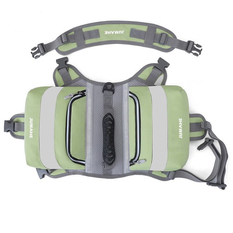 Green Saddle Bag Dog Backpack - Adjustable Harness Pack for Hiking, Camping & Travel with Medium to Large Dogs
