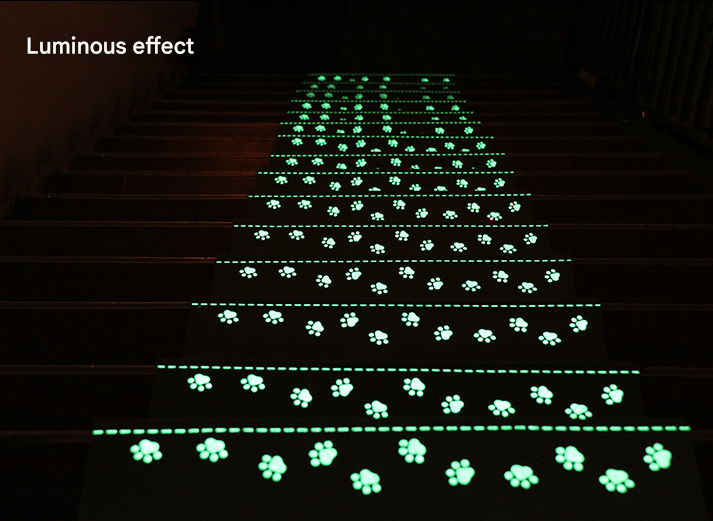3-Pack Brown Non-Slip Luminous Stair Treads - Self-Adhesive Pet Paw Print Stair Mats 55x22x4.5cm