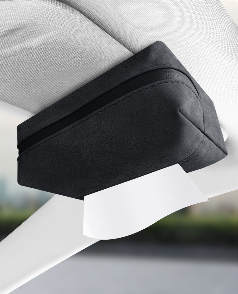 Black 2-Pack  Luxury Faux Suede Car Tissue Box - Visor Clip & Strap for Armrest or Seat Back