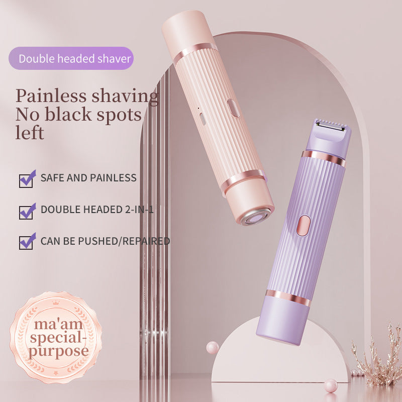 Pink Rechargeable 2-in-1 Electric Shaver for Women - Dual-Head Bikini Trimmer & Body Hair Remover