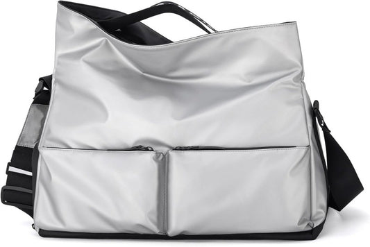 Silver Large Capacity Waterproof Tote Bag - Convertible Crossbody Messenger for Gym, Travel & Work