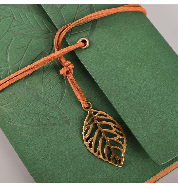 2PCS Light Brown Vintage A5 PU Leather Journal with Leaf Charm - Ring Bound Refillable Notebook Set