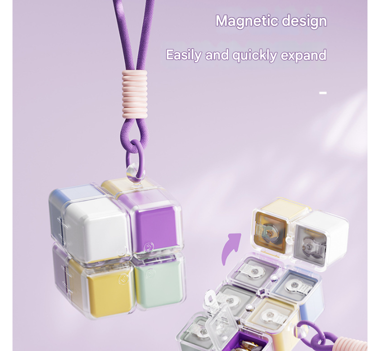 Yellow 8-Grid Magic Cube Pill Box with Lanyard - Portable Weekly Sealed Tablet Organizer & Dispenser