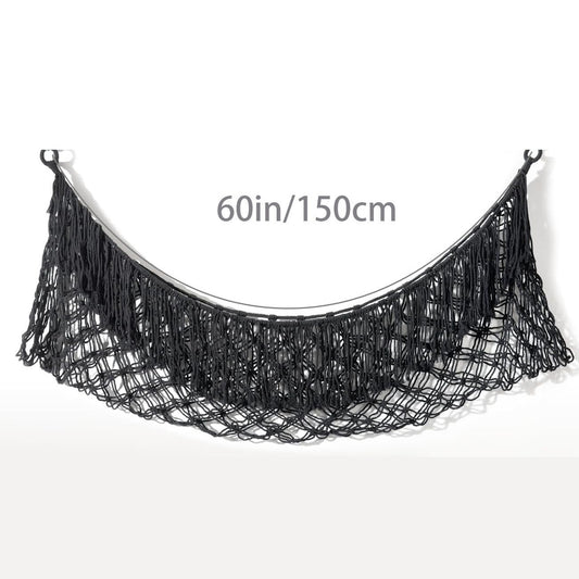 Black Hand-Woven Cotton Rope Plush Toy Hammock - Wall Organizer with Tassels, Decorative Toy Net (150 x 40cm)
