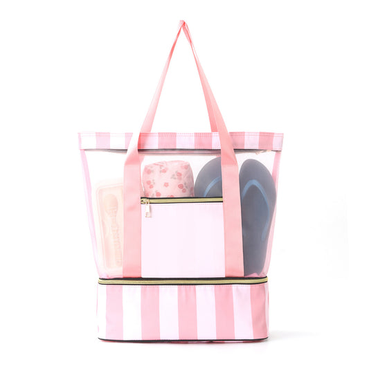 Pink 2-in-1 Large Capacity Beach Bag - Portable Swim & Travel Tote with Insulated Cooler (45x17x40 cm)