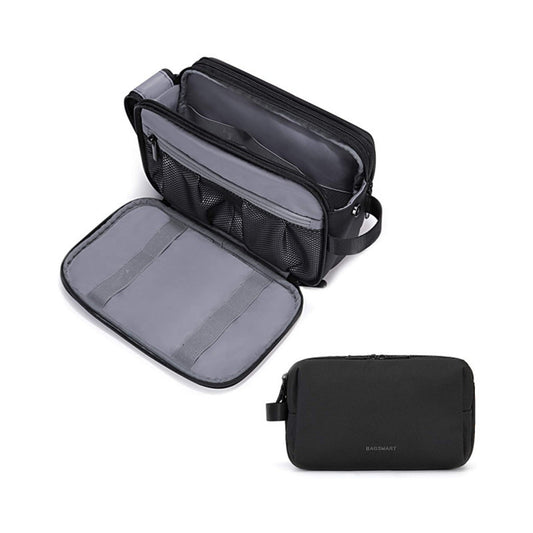 Black Large Capacity Travel Toiletry Bag - Splash-Proof Organizer for Men's Business Trips & Swimming (24x11.7x16 cm)