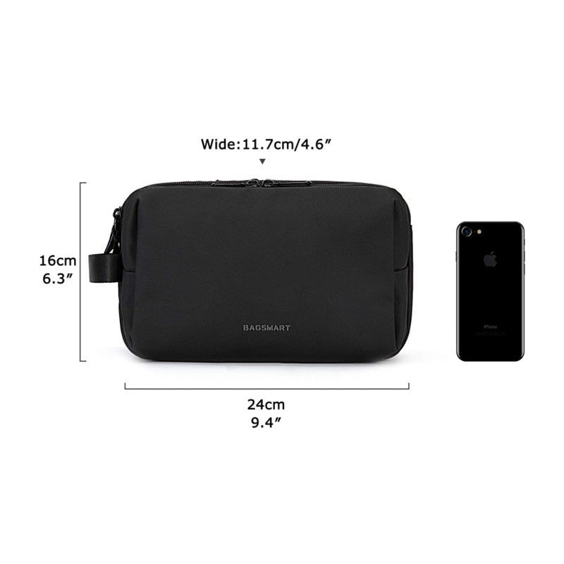 Black Large Capacity Travel Toiletry Bag - Splash-Proof Organizer for Men's Business Trips & Swimming (24x11.7x16 cm)