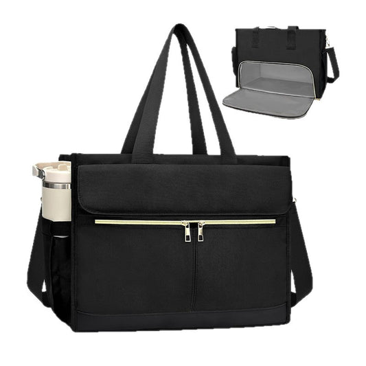 Black Large Capacity Insulated Lunch Tote Bag with Shoulder Strap Leakproof Cooler Handbag Multi-Pocket Work Organizer for Office and Picnics