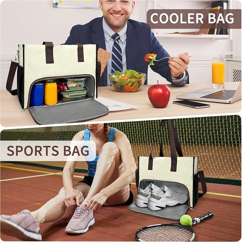 Black Large Capacity Insulated Lunch Tote Bag with Shoulder Strap Leakproof Cooler Handbag Multi-Pocket Work Organizer for Office and Picnics