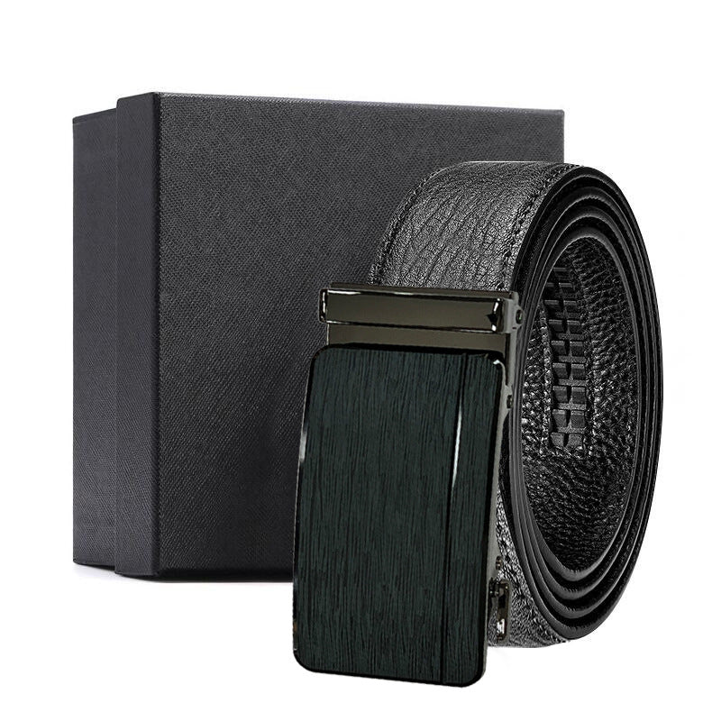 Men's Genuine Leather Ratchet Belt Automatic Buckle 120cm Adjustable Waistband with Gift Box for Business and Casual Wear