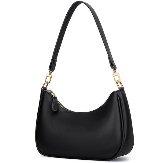 Women's Retro Shoulder Bag Classic 90s Style Underarm Purse Faux Leather Crescent Hobo Handbag with Zipper for Daily Use and Evening