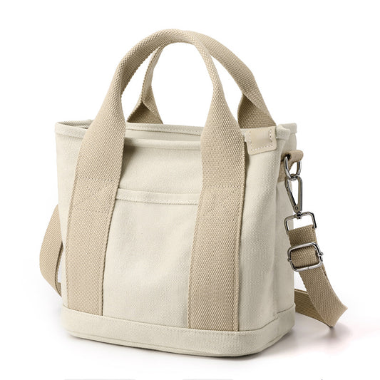 Beige Small Canvas Tote Bag Crossbody Lunch Handbag with Adjustable Strap Fits 9.7 Inch Tablet for Women Daily Work and Travel