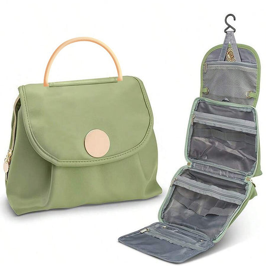 Green Large Hanging Toiletry Bag Waterproof Travel Cosmetic Organiser with Sturdy Hook 4 Compartments Makeup Wash Case for Women and Men