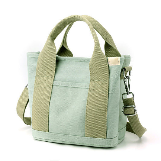 Green Small Canvas Tote Bag Crossbody Lunch Handbag with Adjustable Strap Fits 9.7 Inch Tablet for Women Daily Work and Travel
