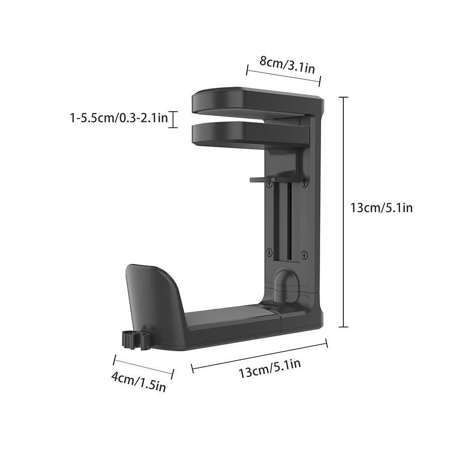 White Under Desk Headphone Hanger Clamp 360 Degree Rotating - Adjustable Headset Holder Hook with Cable Organiser for Home Office & Gaming Setup (Fits 1-5.5cm Desks)
