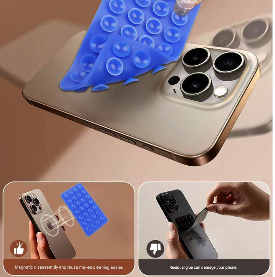 Dark Blue 10 Pack Rectangular Silicone Suction Phone Mount Holder - 28 Cup Adhesive Sticky Pad for Hands-Free Selfies & Videos - Universal Grip for Mirrors & Glass