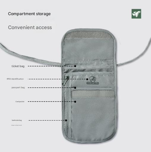 Grey 2 Pack RFID Blocking Travel Neck Pouch Passport Holder & Document Organiser Water Resistant Hidden Security Wallet for International Travel