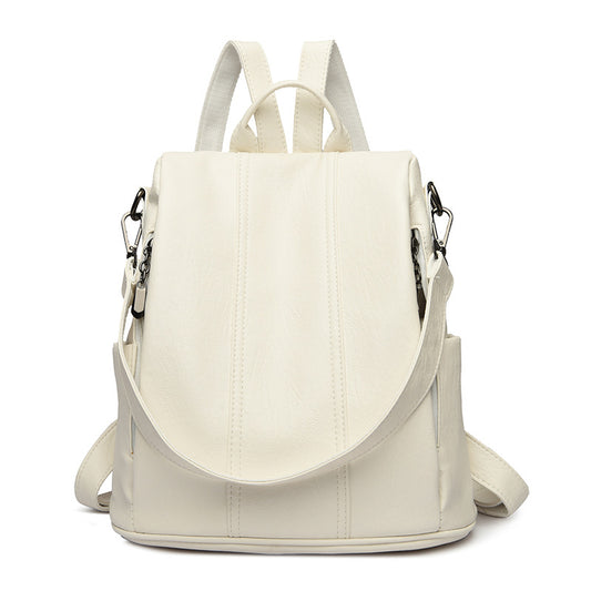White Women's Anti-Theft Backpack Purse Soft Faux Leather Convertible Rucksack Shoulder Bag Large Capacity 31cm for Travel Work Daily Use
