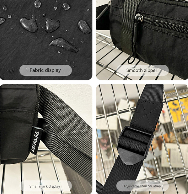 Black Unisex Mini Crossbody Waist Bag Lightweight Nylon Running Belt Phone Pouch 21cm Slim Sports Chest Sling for Travel & Gym