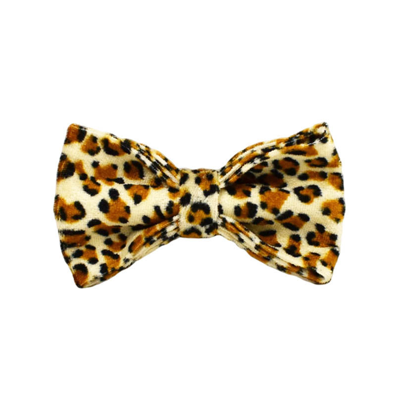 S Luxury 5 Piece Dog Harness and Collar Set Leopard Print with Leash Bow Tie & Waste Bag Holder Gold Metal Buckle Walking Gear
