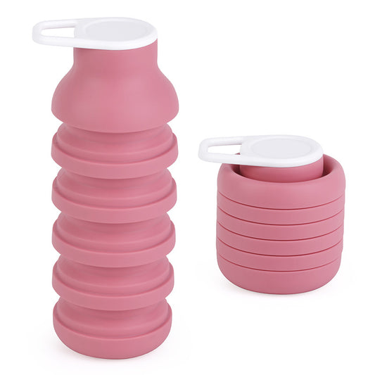 Pink Collapsible Silicone Water Bottle Portable Travel Sports Cup with Carabiner Clip Foldable Design for Camping Hiking & Gym Teal