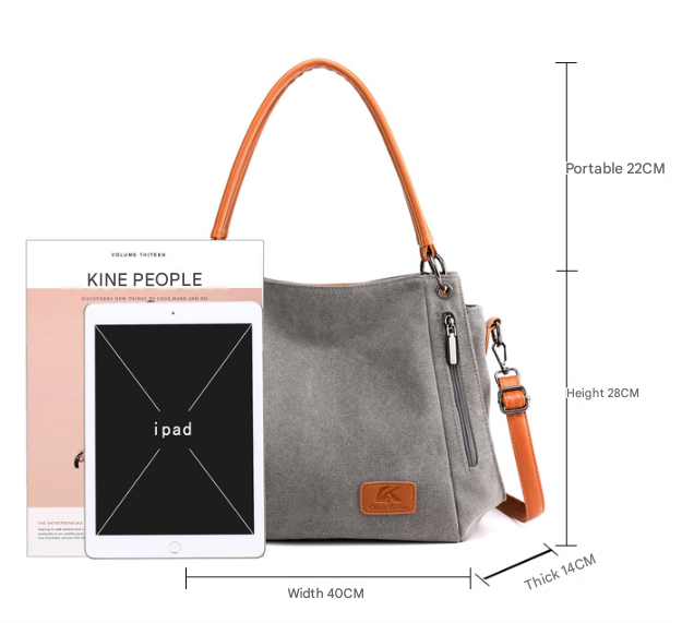 Khaki Women's Canvas Hobo Handbag Large Shoulder Tote Bag Adjustable Crossbody Strap Casual Purse 40cm for Work School Travel