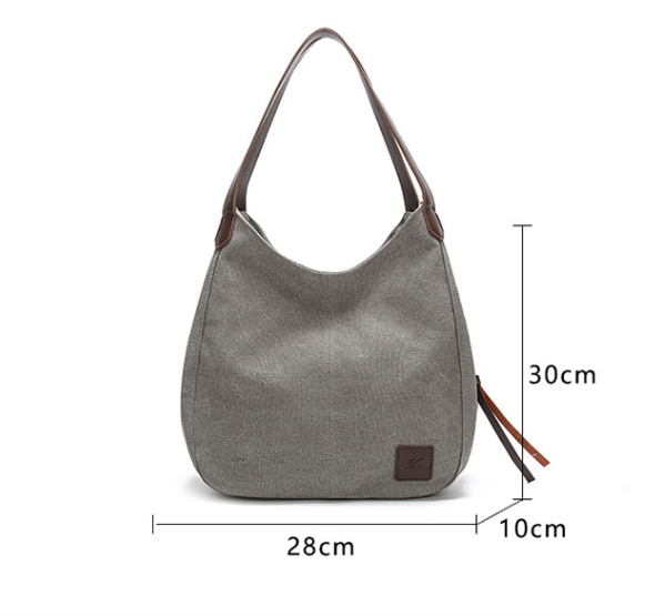 Black Women's Canvas Hobo Handbag Multi-Compartment Shoulder Tote Bag Minimalist Casual Purse 30cm for Work Shopping & Travel