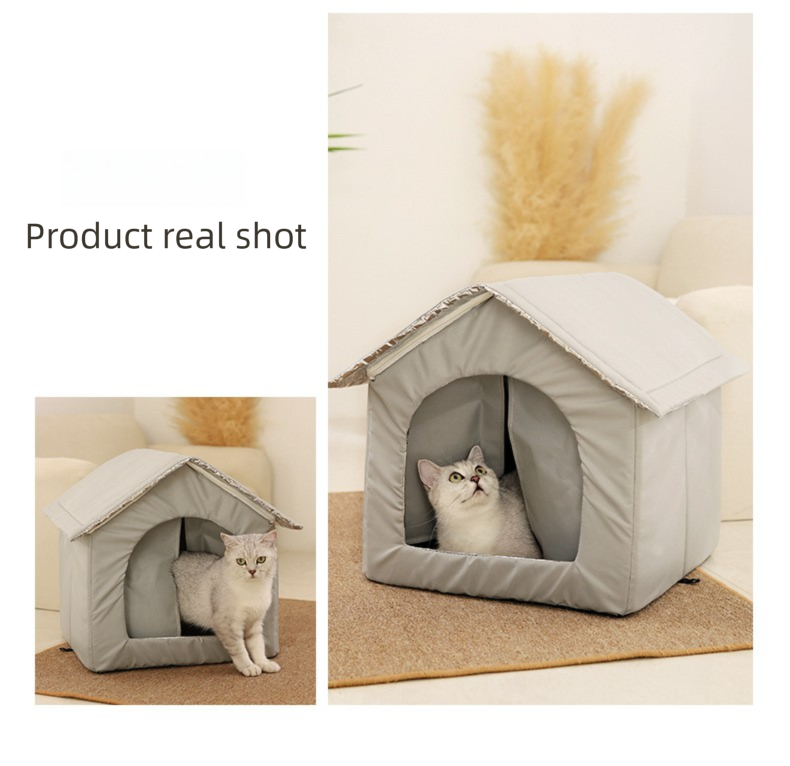 Large Size Elevated Indoor/Outdoor Pet Shelter(grey): Waterproof, Insulated for All-Season Warmth