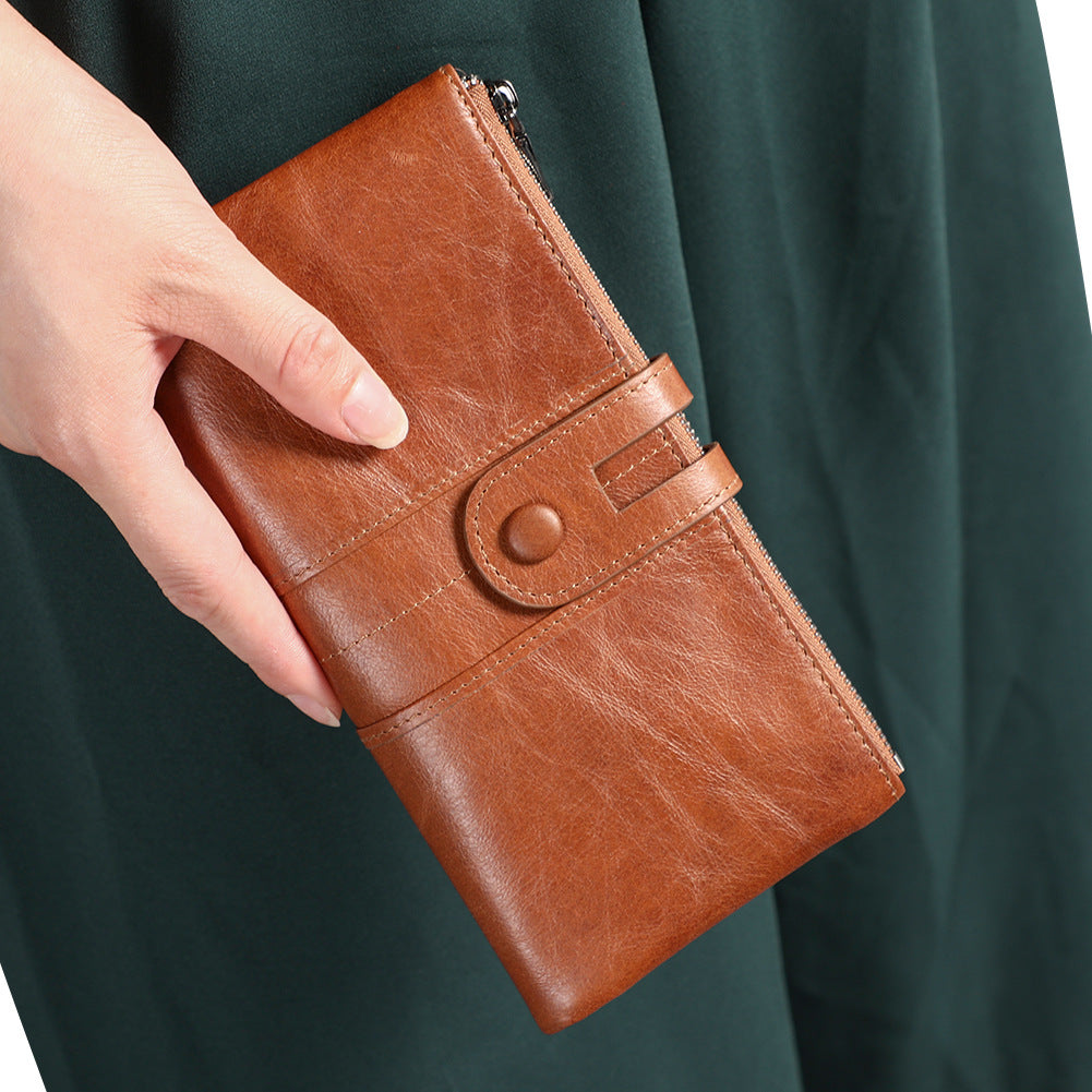 Blue Premium Leather Long Wallet Clutch Organizer 19x10x3cm - 15 Card Slots