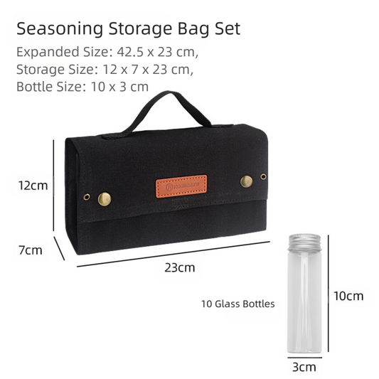 Black canvas spice storage box (9.1 x 4.7 x 2.8 inches) With 10 bottles