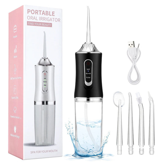 Black Cordless Water Flosser, USB Rechargeable with 4 Tips