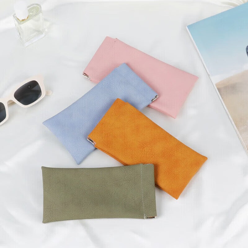 3-Pieces PU Pink Leather Glasses Pouch(18 * 8 CM) – Water Resistant, Soft Lining, Snap Closure, Universal Storage