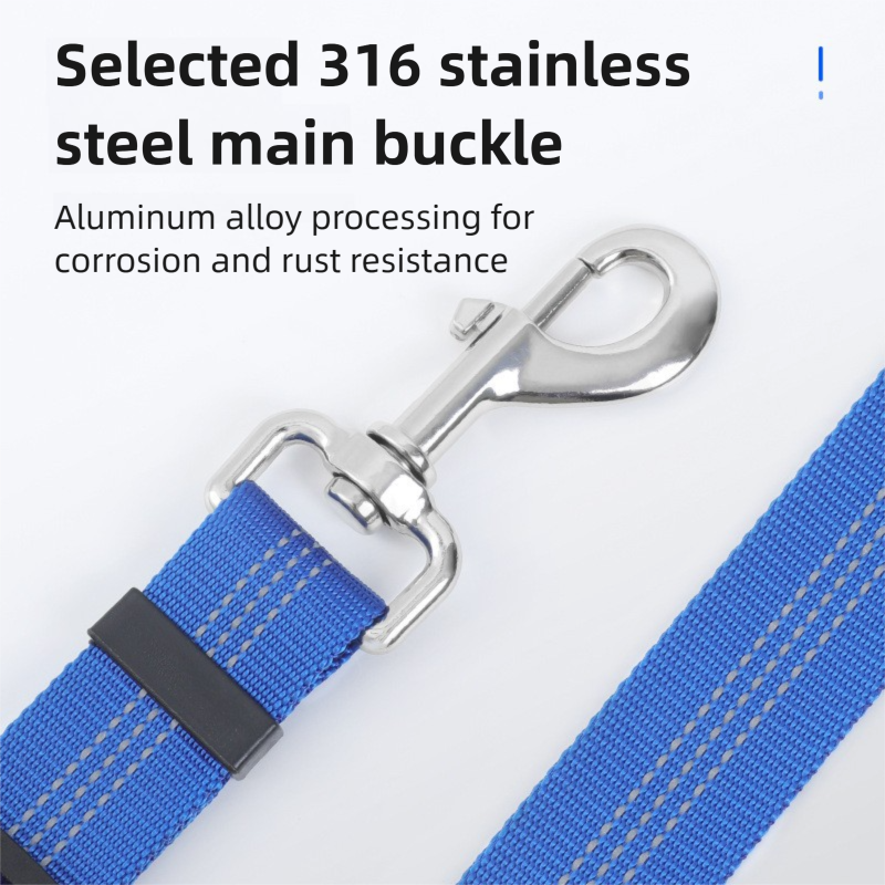 2PC Blue Adjustable Dog Car Safety Seat Belt Leash - Anti-Shock Bungee Headrest Restraint with Reflective Stitching & 316 Stainless Steel Clip