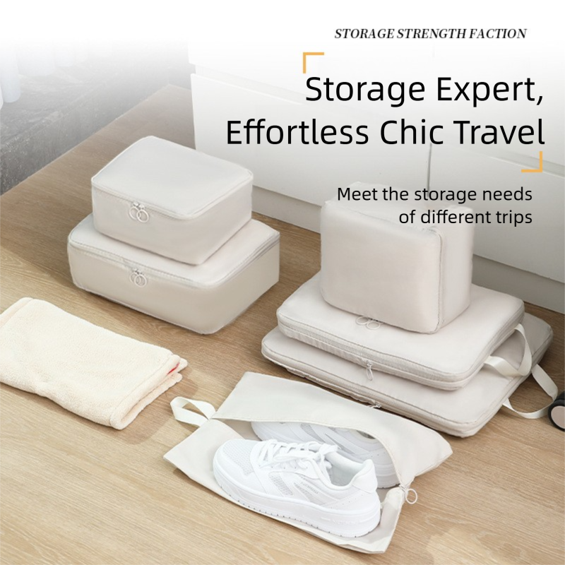 6-Piece Black Memory Fabric Travel Compression Packing Cubes Set - Waterproof, Anti-Wrinkle Luggage Organizer & Space Saver
