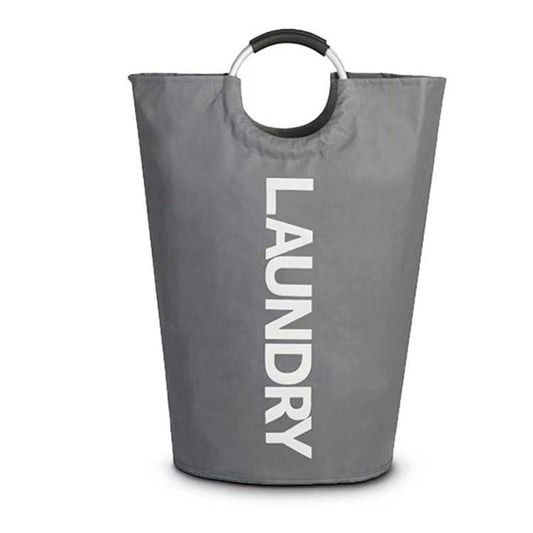 Dark Grey Oxford Fabric Large-capacity Foldable Dirty Clothes Basket (38×72CM) - With Waterproof Coating & Aluminum Carry Handles For Laundry Room Dorm
