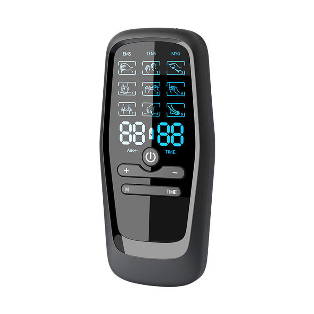 Dual Channel EMS TENS Microcurrent Massager Device with 9 Modes Pain Relief Stimulator & 4 Pairs of Patches