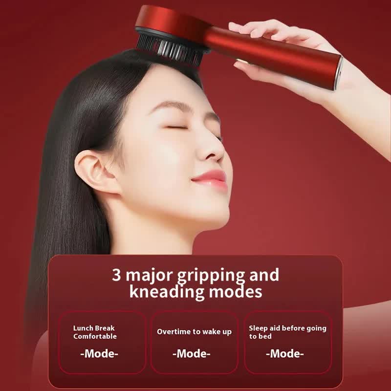 Red Luxury Red-Light Therapy Electric Scalp Massager Comb with Liquid Applicator - 3 Modes Vibration for Hair Growth & Relaxation