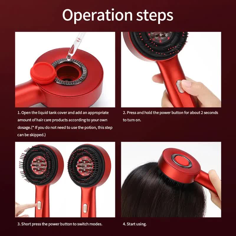 Dark Gray Luxury Red-Light Therapy Electric Scalp Massager Comb with Liquid Applicator - 3 Modes Vibration for Hair Growth & Relaxation