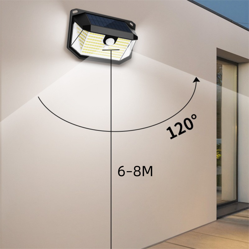 2-Pack Solar Motion Sensor Wall Light(416-Bead LED) -  3 Lighting Modes, IP64 Waterproof, Three-Sided Wide-Angle Lighting for Outdoor Security and Garden Lighting