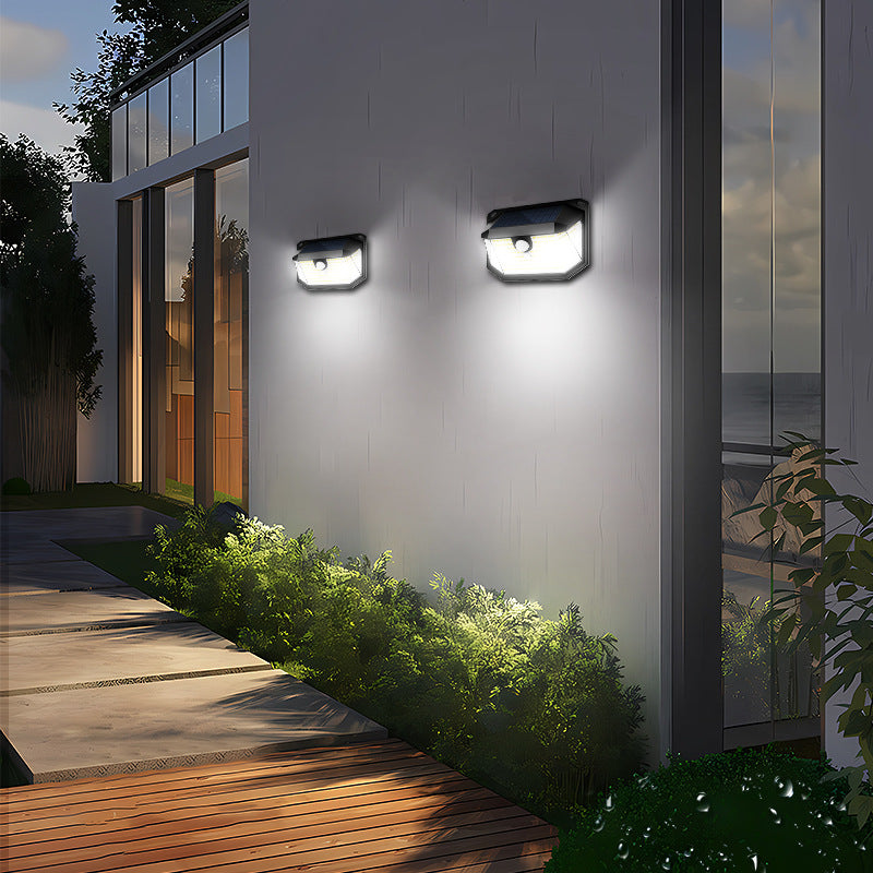 2-Pack Solar Motion Sensor Wall Light(416-Bead LED) -  3 Lighting Modes, IP64 Waterproof, Three-Sided Wide-Angle Lighting for Outdoor Security and Garden Lighting