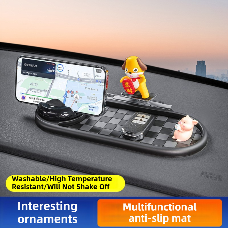 3-in-1 Cute duck Car Dashboard PVC Anti-Slip Mat - 360° Phone Holder & Magnetic Parking Plate, Washable, Non-Marking Grip