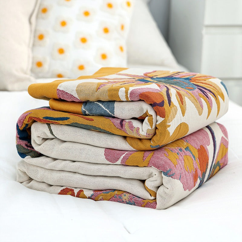 Pure Cotton Multi-Layer Gauze Blanket(Classic A, 150 cm x 200 cm) - Lightweight, Ultra-Breathable, and Moisture-Wicking Summer Quilt for Hot Sleepers