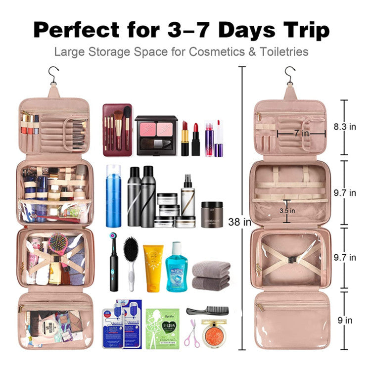 Black Portable Large Hanging Womens' Luxury PU Leather Cosmetic Bag -  Waterproof Travel Toiletry Organizer , Easy Visibility & Durable