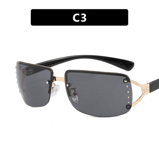 Y2K Rimless Butterfly UV400 Sunglasses for Women(Solid Grey) - Bling Rhinestone Square Frameless, Sweet & Cool Fashion